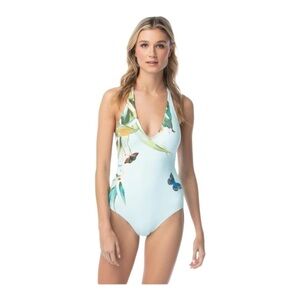 Vince Camuto MIST Garden Paradise Printed Halter One-Piece Swimsuit NWOT